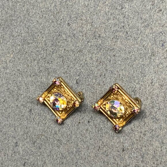 Vintage Rhinestone Diamond Pins 1 In Gold Sparkling Square Shaped Bling Glam DIY - Picture 2 of 4